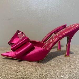 Cape Robbin Pink Satin Mules with Bow